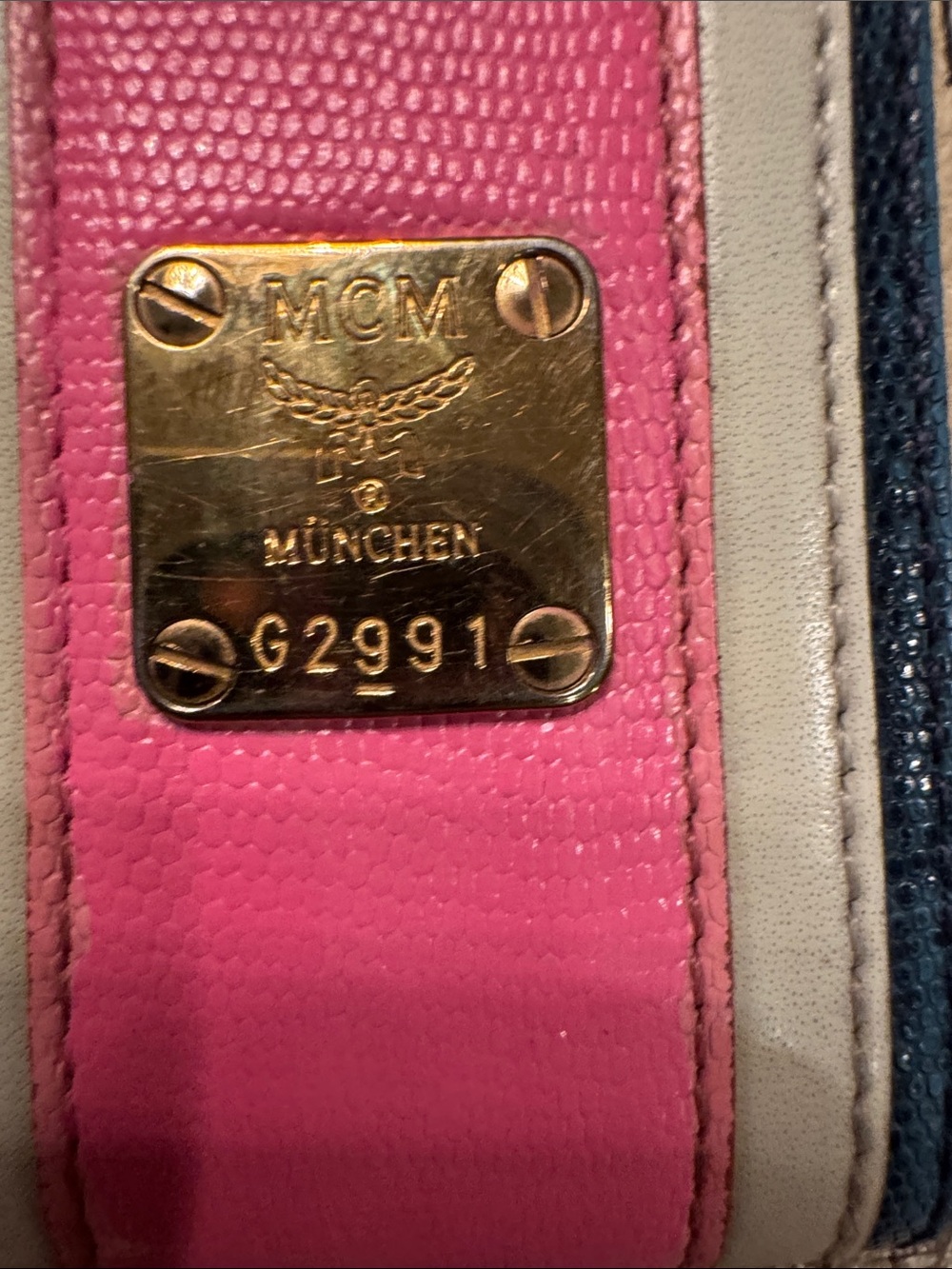 MCM Beige Visetos Continental Wallet with Pink Trim and Stripe - Picture 7 of 14